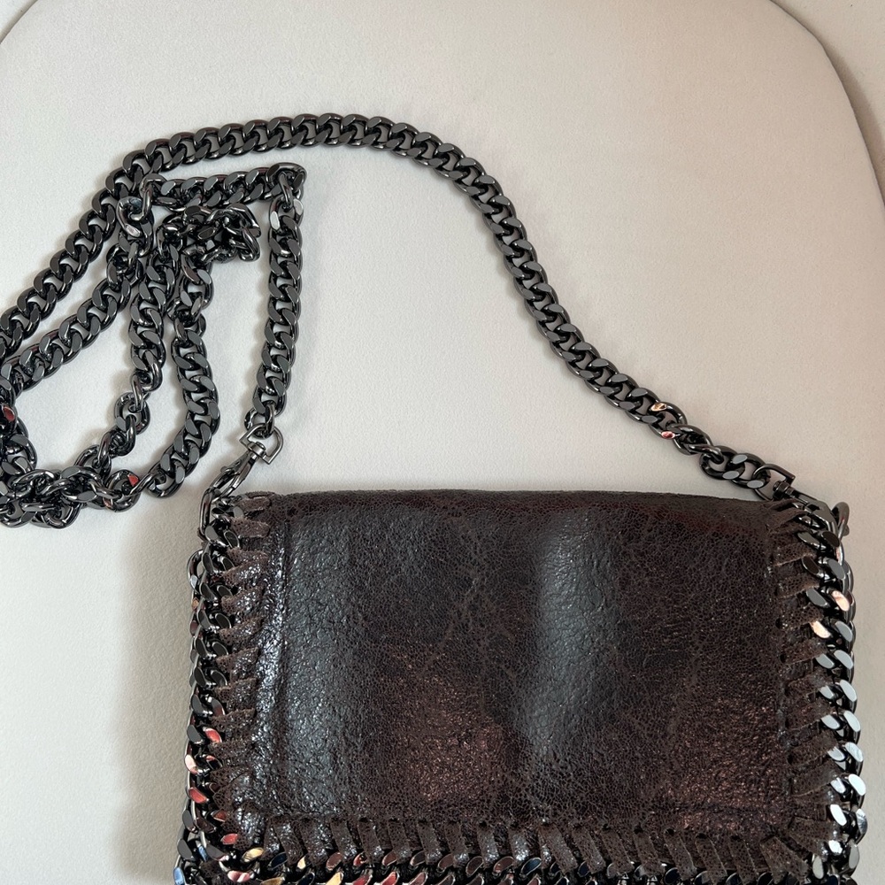 Brown Chain Strap Women's Bag (Made in Italy). Genuine leather.